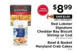 Red Lobster Signature Cheddar Bay Biscuit Shrimp or Cod / Bowl & Basket Maryland Crab Cakes