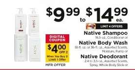 Native Shampoo, Body Wash, or Deodorant
