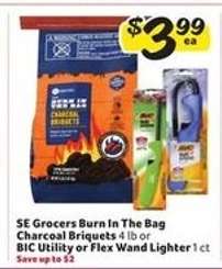 SE Grocers Burn In The Bag Charcoal Briquets or BIC Utility or Flex Wand Lighter
