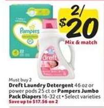 Dreft Laundry Detergent or Pampers Jumbo Pack Diapers