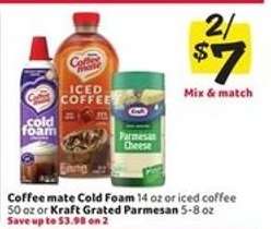 Coffee mate Cold Foam or Kraft Grated Parmesan