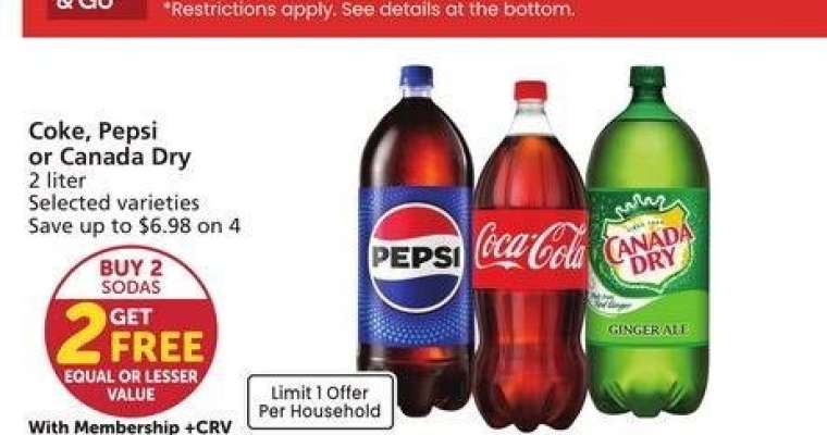 Coke, Pepsi or Canada Dry - 2 liter Selected varieties