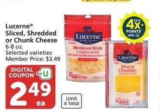 Lucerne® Sliced, Shredded or Chunk Cheese - 6-8 oz. Selected varieties Member Price: $3.49