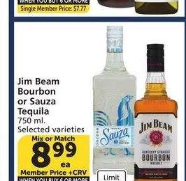 Jim Beam Bourbon or Sauza Tequila - 750 ml. Selected varieties
Mix or Match
Single Member Price: $9.99