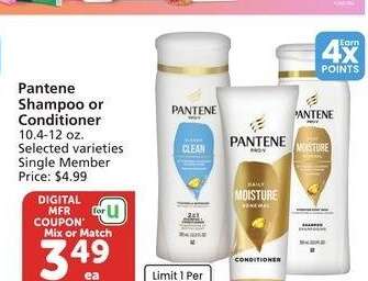 Pantene Shampoo or Conditioner - 10.4-12 oz. Selected varieties Single Member Price: $4.99