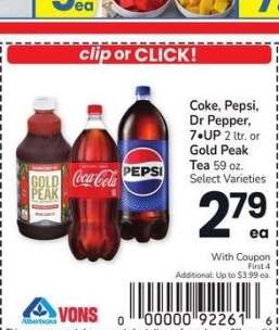 Coke, Pepsi, Dr Pepper, 7 • UP 2 ltr. or Gold Peak Tea 59 oz. - Select Varieties