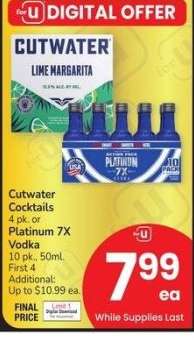 Cutwater Cocktails 4 pk. or Platinum 7X Vodka 10 pk., 50ml.