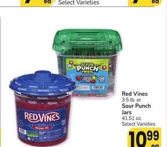 Red Vines 3.5 lb. or Sour Punch Jars 41.51 oz. - Select Varieties