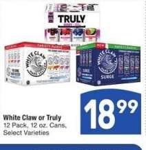 White Claw or Truly* - 12 Pack, 12 oz. Cans, Select Varieties