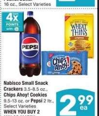 Nabisco Small Snack Crackers 3.5-8.5 oz., Chips Ahoy! Cookies 9.5-13 oz. or Pepsi 2 ltr.