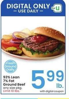 93% Lean 7% Fat Ground Beef - any size pkg.