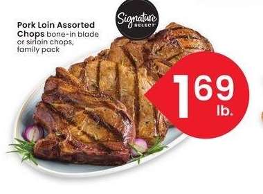 Pork Loin Assorted Chops - bone - in blade or sirloin chops, family pack