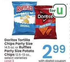 Doritos Tortilla Chips Party Size 14.5 oz. or Ruffles Party Size Potato Chips 12.5-13 oz. - select varieties