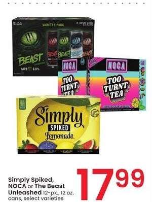Simply Spiked, NOCA or The Beast Unleashed - 12 - pk., 12 oz. cans, select varieties