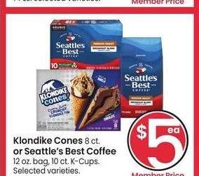 Klondike Cones 8 ct. or Seattle's Best Coffee 12 oz. bag, 10 ct. K-Cups. - Selected varieties.