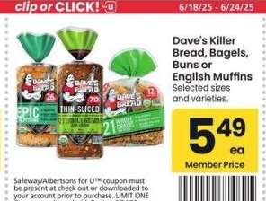 Dave's Killer Bread, Bagels, Buns or English Muffins - Selected sizes and varieties.