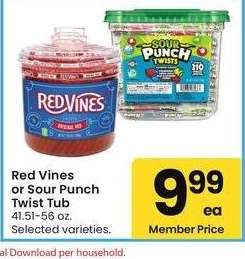 Red Vines or Sour Punch Twist Tub - 41.51-56 oz. Selected varieties.