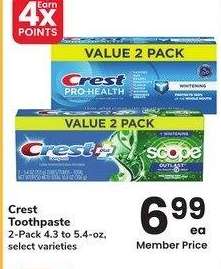 Crest Toothpaste - 2-Pack 4.3 to 5.4-oz, select varieties