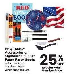 BBQ Tools & Accessories or Signature SELECT® Paper Party Goods - select varieties