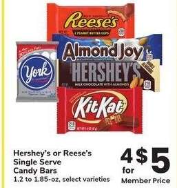 Hershey's or Reese's Single Serve Candy Bars - 1.2 to 1.85-oz, select varieties
