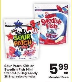 Sour Patch Kids or Swedish Fish Mini Stand-Up Bag Candy - 28.8 - oz, select varieties