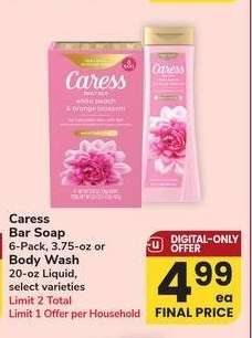 Caress Bar Soap 6-Pack 3.75-oz or Body Wash 20-oz Liquid - select varieties