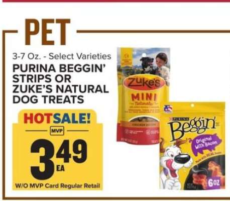 Purina Beggin' Strips or Zuke’s Natural Dog Treats