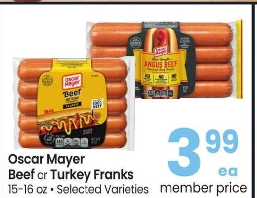 Oscar Mayer Beef or Turkey Franks - 15-16 oz • Selected Varieties
