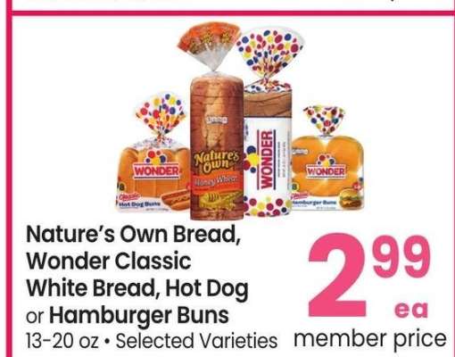 Nature's Own Bread, Wonder Classic White Bread, Hot Dog or Hamburger Buns - 13-20 oz • Selected Varieties
