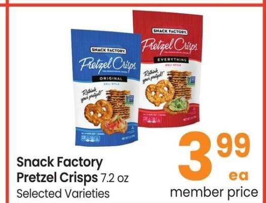 Snack Factory Pretzel Crisps - 7.2 oz Selected Varieties