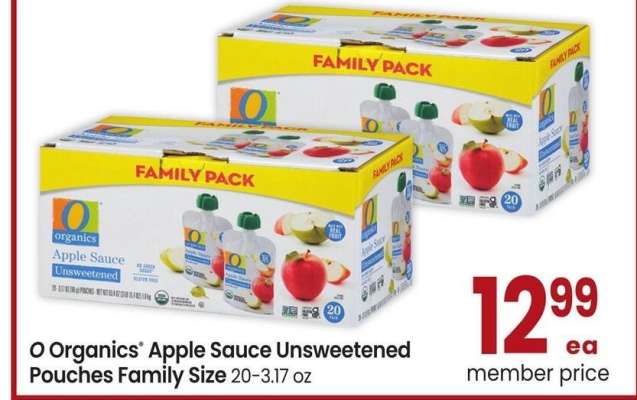 O Organics® Apple Sauce Unsweetened Pouches Family Size - 20-3.17 oz