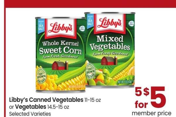 Libby's Canned Vegetables 11-15 oz or Vegetables 14.5-15 oz - Selected Varieties