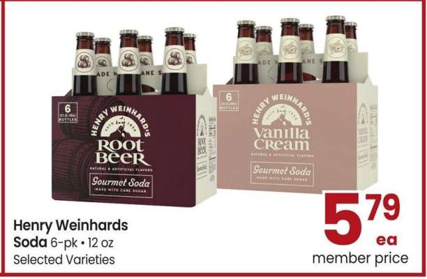Henry Weinhards Soda - 6 - pk • 12 oz Selected Varieties