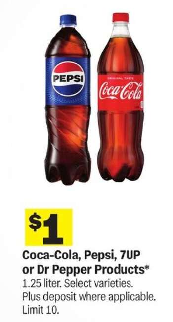 Coca-Cola, Pepsi, 7UP or Dr Pepper Products*