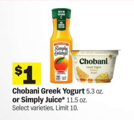 Chobani Greek Yogurt or Simply Juice