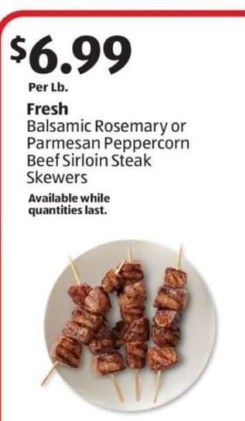 Fresh Balsamic Rosemary or Parmesan Peppercorn Beef Sirloin Steak Skewers