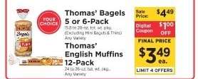 Thomas' Bagels or English Muffins