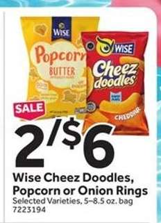 Wise Cheez Doodles, Popcorn or Onion Rings
