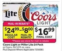 Coors Light or Miller Lite 24 Pack