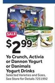 Yo Crunch, Activia or Dannon Yogurt or Danimals Yogurt Drinks