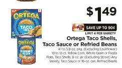 Ortega Taco Shells, Taco Sauce or Refried Beans