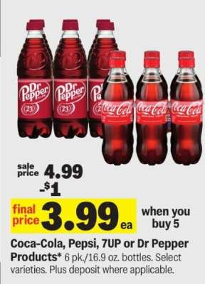 Coca-Cola, Pepsi, 7UP or Dr Pepper Products*
