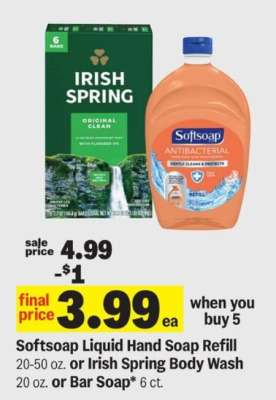 Softsoap Liquid Hand Soap Refill or Irish Spring Body Wash or Bar Soap