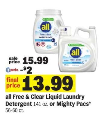 all Free & Clear Liquid Laundry Detergent or Mighty Pacs