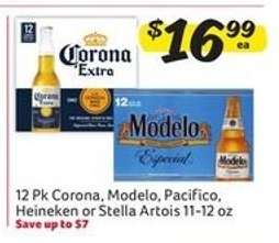 12 Pk Corona, Modelo, Pacifico, Heineken or Stella Artois