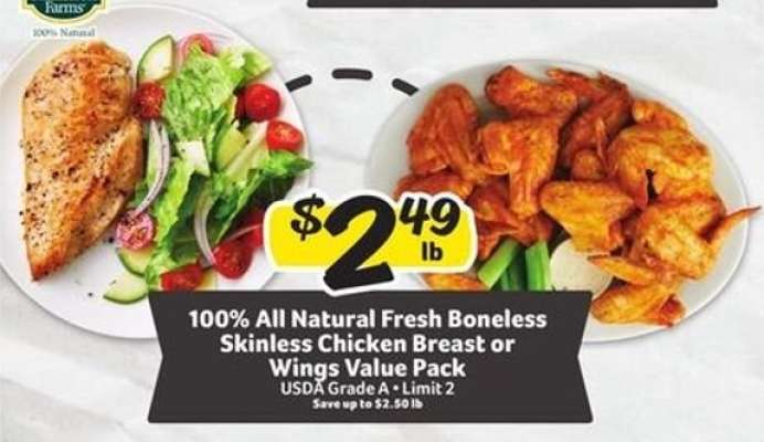 100% All Natural Fresh Boneless Skinless Chicken Breast or Wings Value Pack