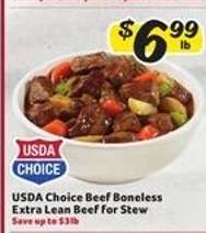 USDA Choice Beef Boneless Extra Lean Beef for Stew