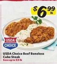 USDA Choice Beef Boneless Cube Steak