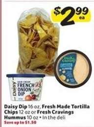 Daisy Dip, Fresh Made Tortilla Chips, Fresh Cravings Hummus