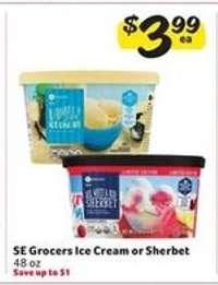 SE Grocers Ice Cream or Sherbet